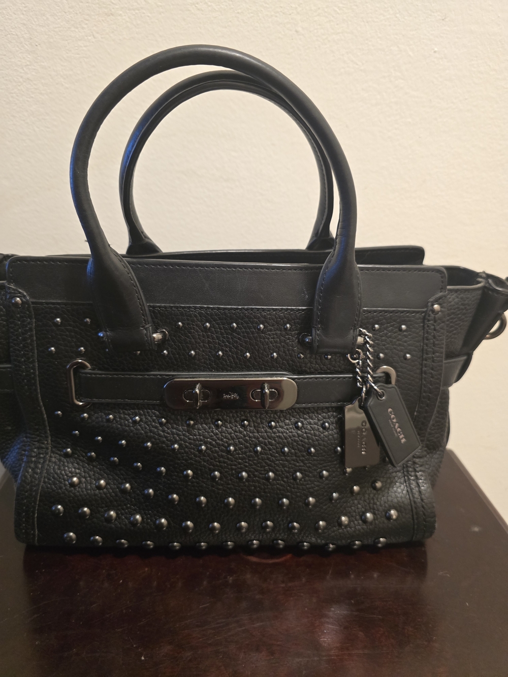Coach Black Studded Leather Satchel with Tags